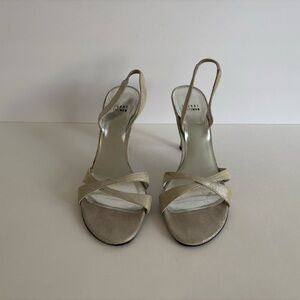 Stuart Weitzman Silver Slingback Strappy 3.5” Heels - Sandals - 8M US Women's